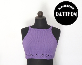 Patrón de tejido para top corto con cuello halter: Lila amenazante, tallas XS-3X (patrón en PDF)