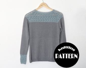 Patrón de tejido para jersey raglán de seda de alpaca: Encaje geométrico (archivo PDF)