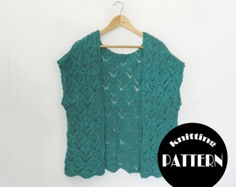 Knitting pattern (PDF File) // Open cardigan with short sleeves // Knitted kimono geometric lace // Unjaded S-3XL// Instant Download