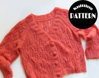 Patrón de tejido de cárdigan de encaje: Alpaca esponjosa con cuello en V (archivo PDF)