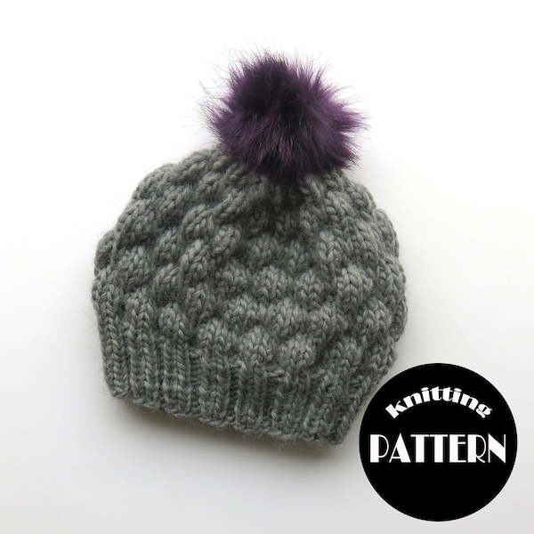 Knitting pattern (PDF File) // Bobble stitch hat // Puff stitch beanie // Puffer hat pattern // Instant Download