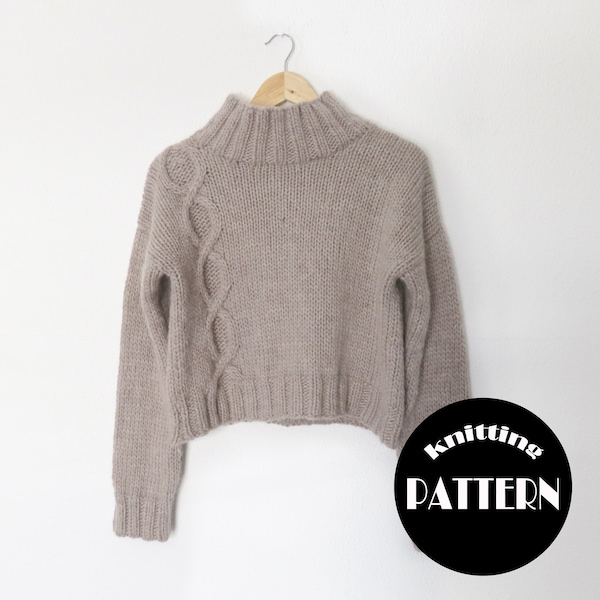 Knitting pattern (PDF File) //Chunky crop turtleneck sweater //Knitted pullover with cable pattern // Bonus Charisma XS-3X//Instant Download