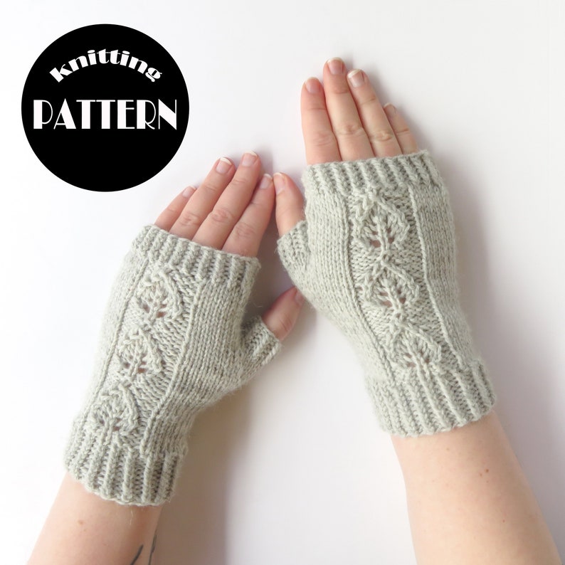 Knitting pattern PDF File //Alpaca Fingerless Gloves// Botanical Pattern Mitts // A Series of Leaves mittens // Instant Download image 1