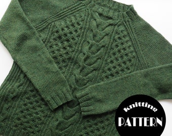 Patrón de tejido de suéter raglán de cable para hombre (archivo PDF)