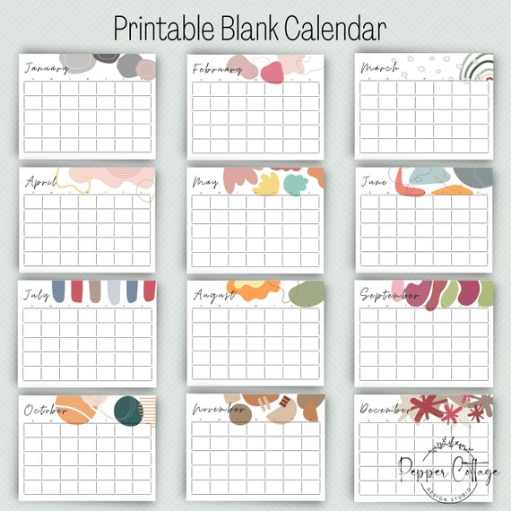 Printable Blank Calendar Monthly Calendar Instant Download - Etsy