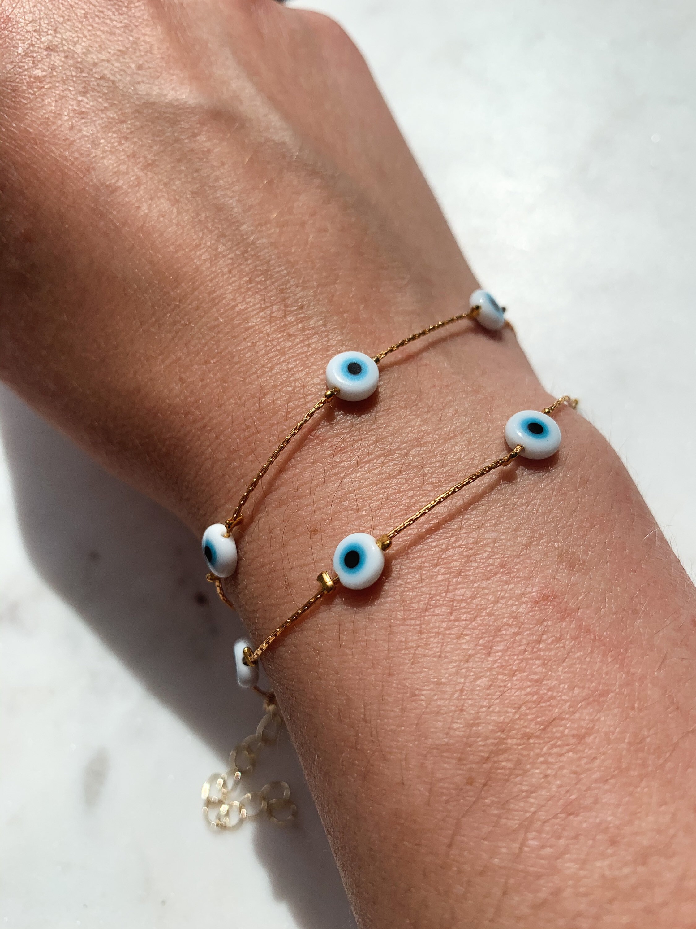 Greek Evil Eye Braceletlight Blue Evil Eye Bracelet Lucky Etsy