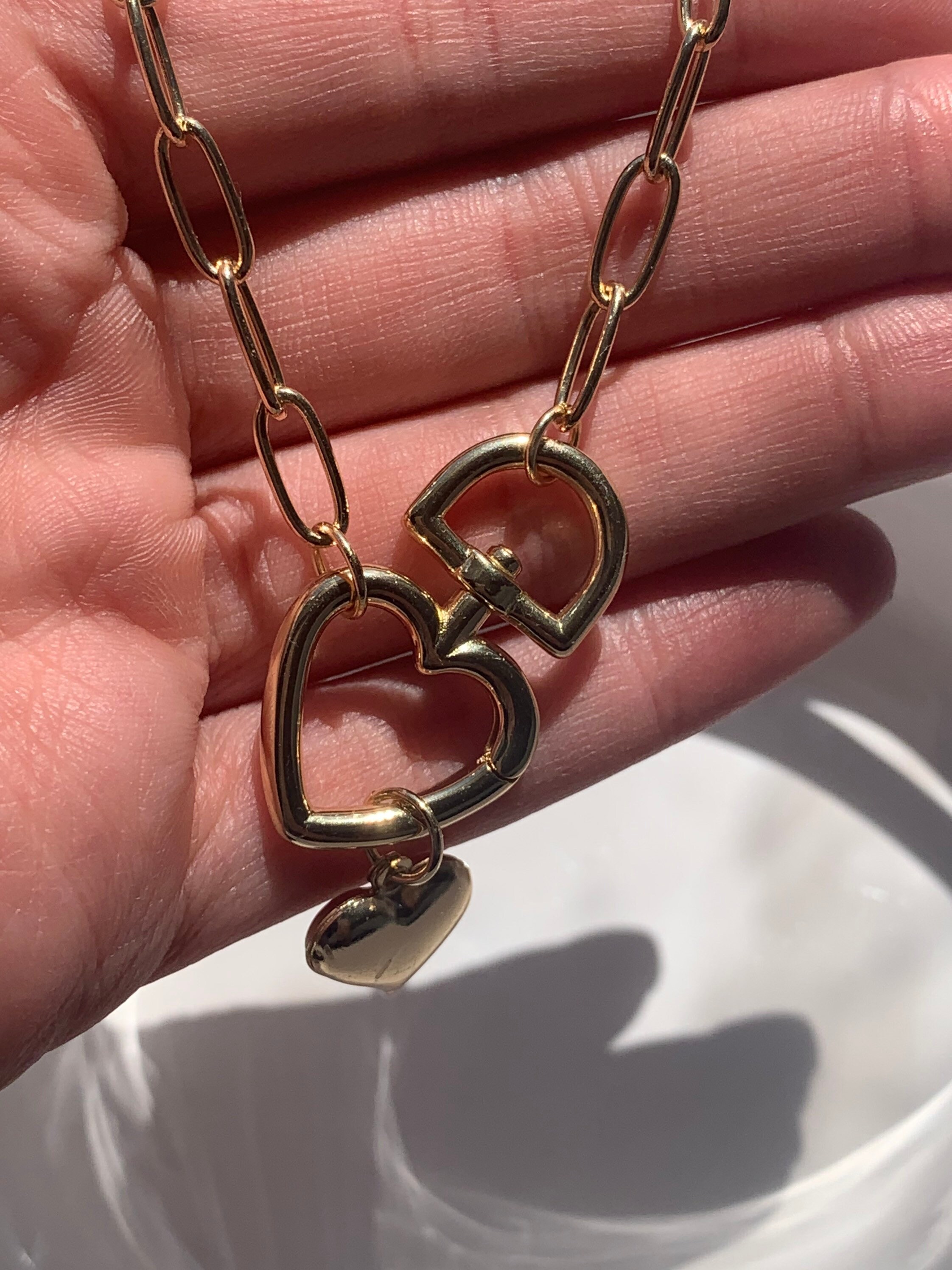 Heart Necklace 18K Gold filled Paperclip Chain Chain Link Etsy