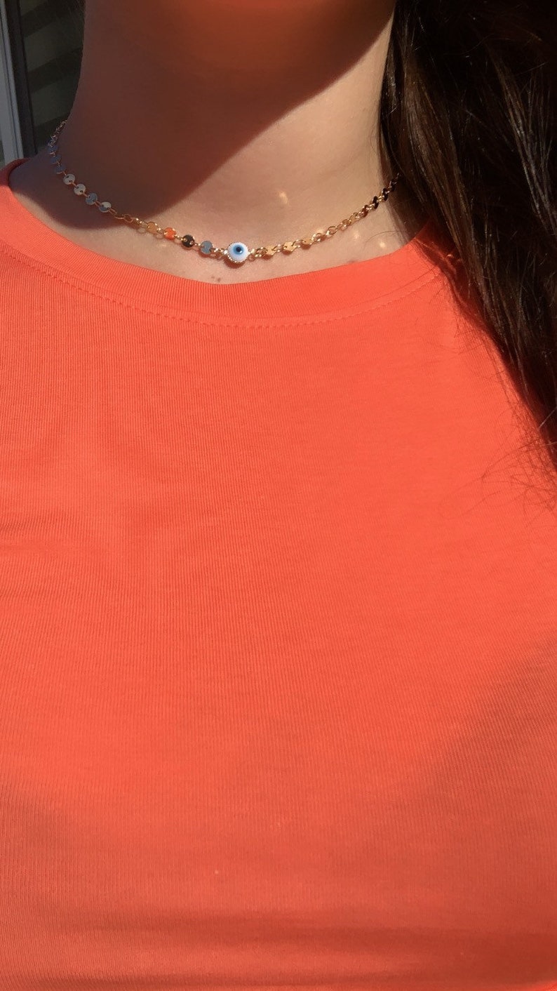 Evil Eye Choker,Handmade Evil Eye Choker,Greek Evil Eye Choker,18kt Gold Filled Necklace,Delicate Choker,All Seeing Eye Delicate Choker