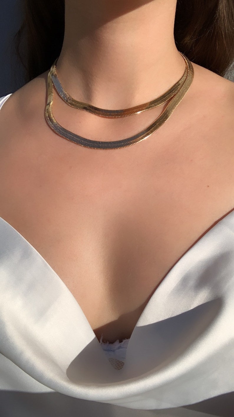 Thick Herringbone Necklace7mm Herringbone Necklace 18kt Gold Etsy