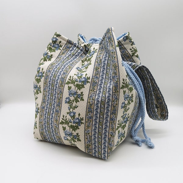 Rice bag, project bag, knitting bag, field bag, handmade bag, wool bag, knitting, drawstring, inside pockets, handstrap, M