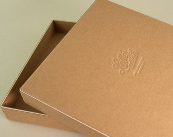 individuell geprägte Fotoboxen, Geschenkboxen, Schachteln, 23 x 16,5 x 2,5 cm (DIN C5), Kraftpapier mit weißem Kern