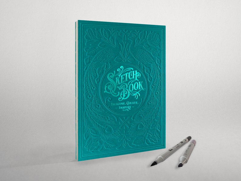 Letterpress Sketchbook hand-bound Turquoise