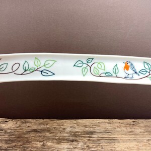 Olive boat made of hand-made porcelain with robins, perfect wedding gift image 7