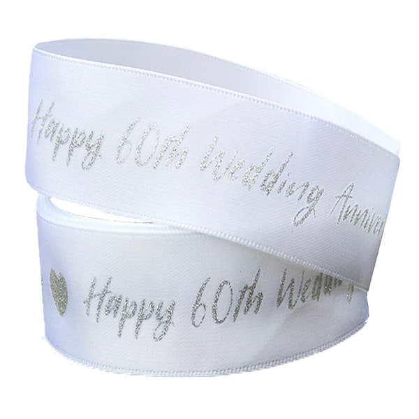 Luxury Diamond Wedding 60th Anniversary 22mm Satin Grosgrain Gold Cake Ribbon Gift Wrap Birthday Engagement Heart Glitter Cards Wrapping