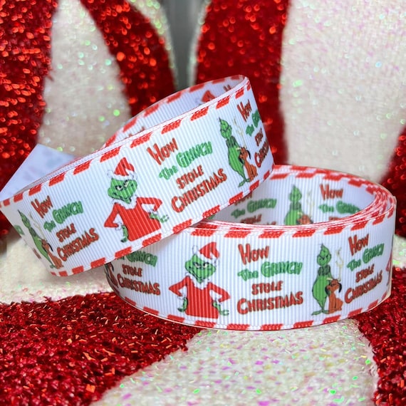 Red & White Grinch Christmas Grosgrain 2mx22mm Ribbon for Christmas Cakes  Gift Wrapping Bows Christmas Eve Boxes Decorations Toppers 
