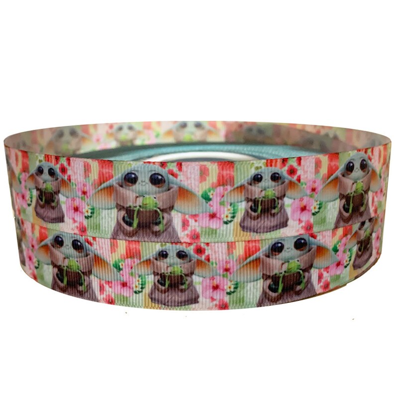 2m x 22mm Wide Pink Baby Yoda Grogu from The Mandalorian for Personalised Birthday Cake Decoration Ribbon Decorating Ideas for Present