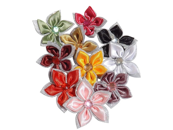 purple satin jewel flower 4.5cm kids glue on Sew on Applique Motif Patch trim