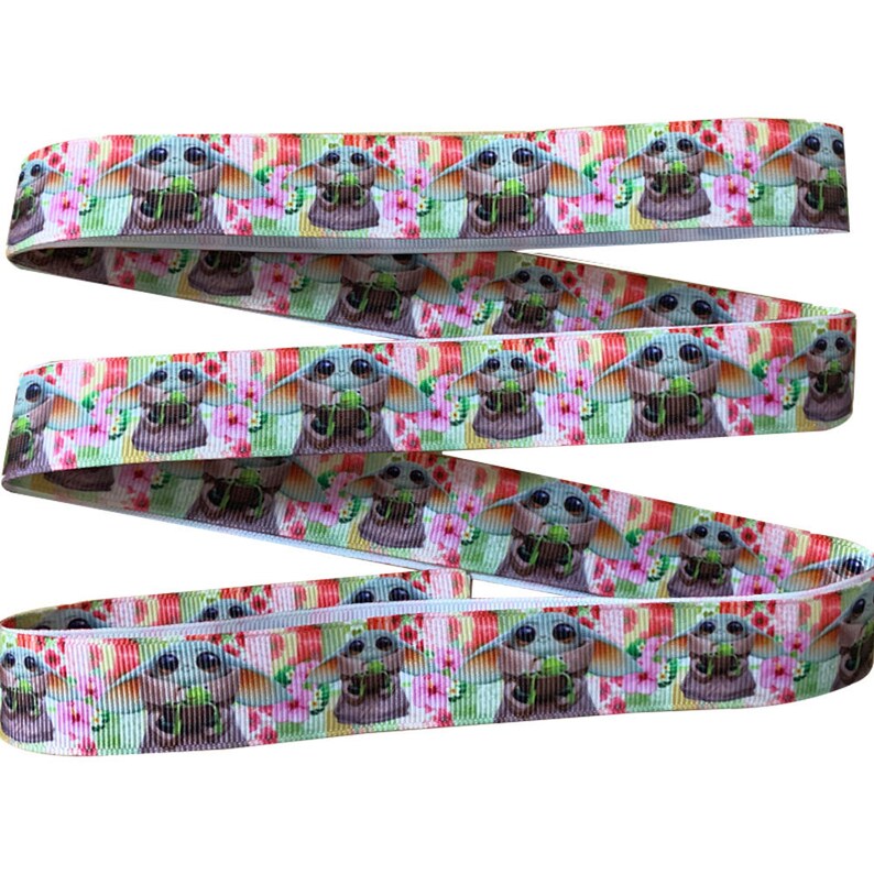 2m x 22mm Wide Pink Baby Yoda Grogu from The Mandalorian for Personalised Birthday Cake Decoration Ribbon Decorating Ideas for Present