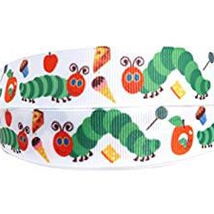 Hungry Caterpillar 2m x 22mm grosgrain ribbon for Kids birthday cakes, birthday parties, party bags, gift wrap, arts and crafts, book ,cards
