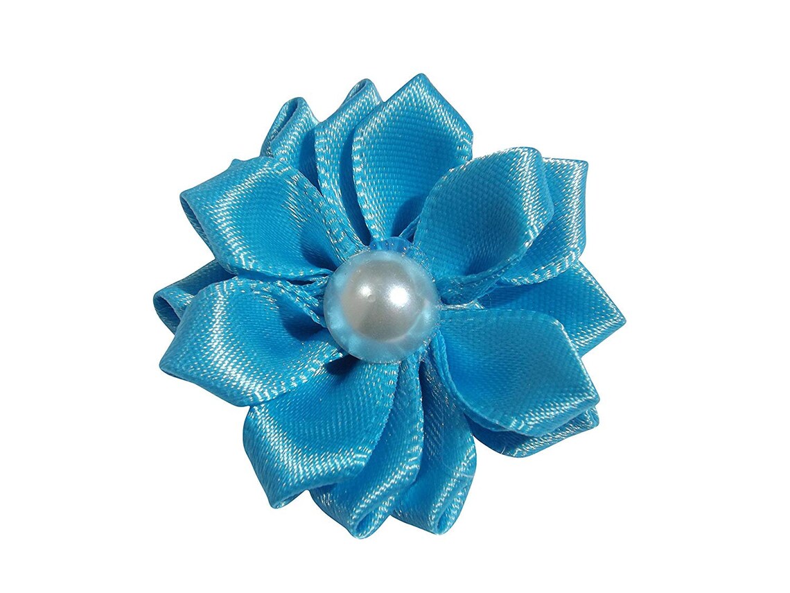5 x Coloured Satin Ribbon Flowers With Pearl Centre Appliques Etsy