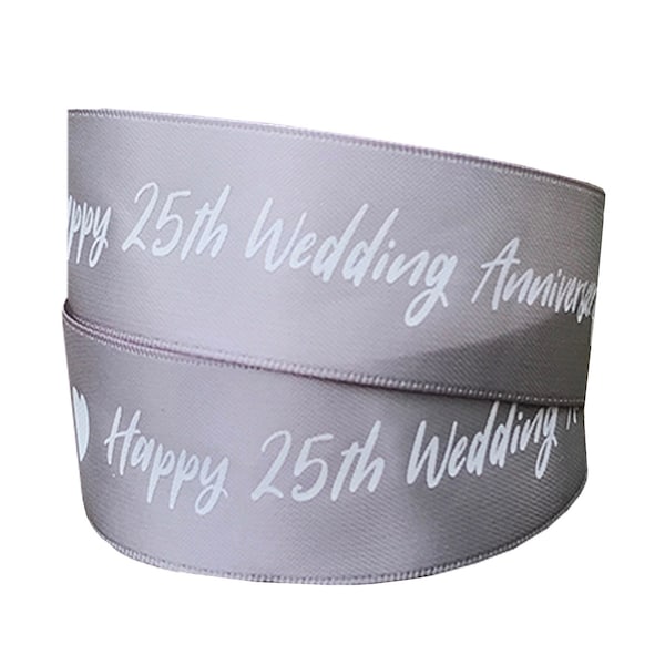 Mariage en argent de luxe 25e anniversaire 2m Satin Grosgrain SilverCake Ruban Emballage cadeau Anniversaire Fiançailles Cœur Glitter Cards Emballage