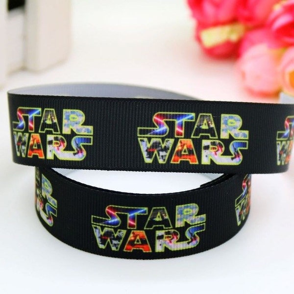 Ruban gros-grain avec inscription étoile de 2 m x 22 mm pour gâteaux, nœuds d'emballage cadeau, emballage cadeau, sacs de fête, thème Star Wars,