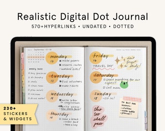 Realistic Digital Bullet Journal, Undated Digital Journal, GoodNotes Planner, Digital Notebook, Rainbow Tabs, Digital Bullett Journal