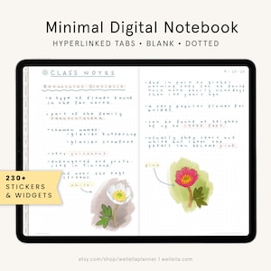 Minimal Digital Notebook, Bullett Journal Digital, Blank Dot Grid Hyperlinked Planner, Beige Tabs, Dotted & Plain Pages