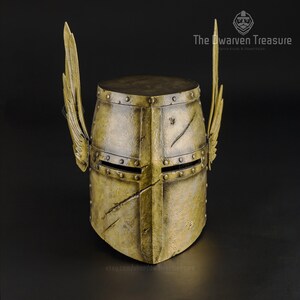 Front photo of the medieval winged lightweitght foam prop helmet, perfect for LARP & conventions.