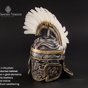Centurion Roman helmet with feathers - silver & gold elements - helmet with detachable face visor.