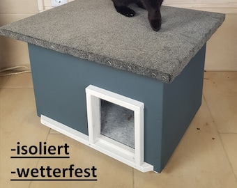 Kattenhuis met verwarming Kattenhut grijs Buiten geïsoleerde weerbestendige kattenbak