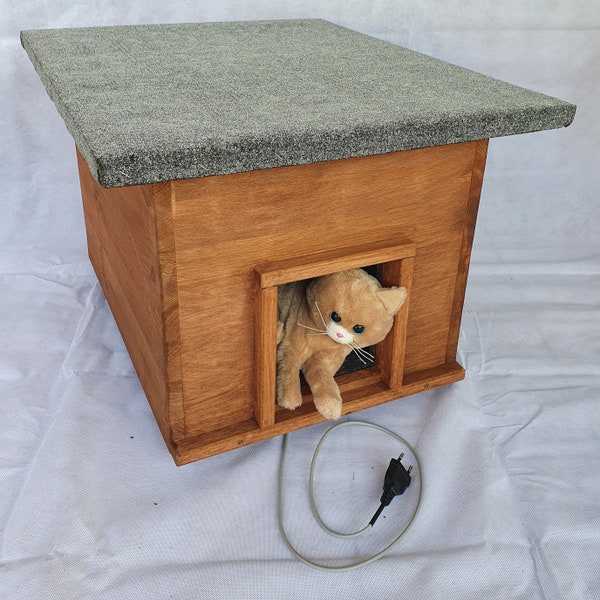 Maison pour chat avec chauffage « glaçure châtaigne » cabane à chat extérieure isolée résistante aux intempéries boîte à chat