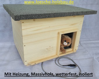 Cat house with heating "glaze natural" cat hut outdoor long