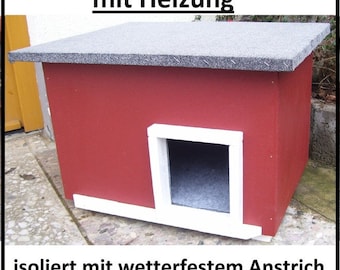 Katzenhaus mit Heizung Katzenhütte schwedenrot Outdoor isoliert wetterfest Katzenkiste