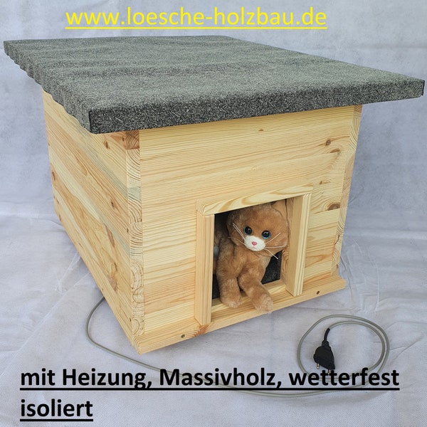 Katzenhaus mit Heizung "unbehandelt" Katzenhütte Outdoor isoliert wetterfest Katzenkiste