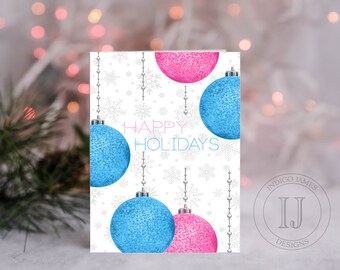 Gamma Phi Delta  Inspired Christmas Ornament Greeting Card - Sorority - Pink and Blue - Christmas Ornaments