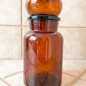 Set of Two Amber Apothecary Jar, Amber Glass Wide Mouth Storage