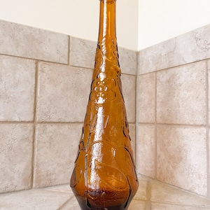 Amber Empoli Glass Genie Bottle with Floral Pattern