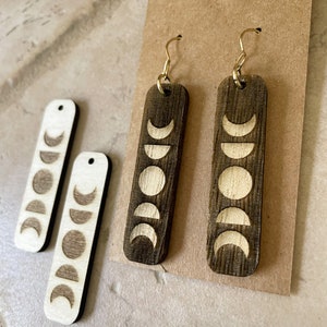 Moon Phase Earrings | Engraved Moon Phases | Wooden Moon Phase Earrings |