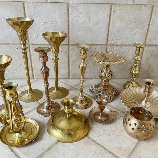 Brass Candlestick Holders | Collection of Brass Candlestick Holders | Vintage Brass Candleholders