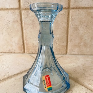 Vintage Glass Fostoria Virginia Blue Candlestick | Vintage Blue Glass Candlestick