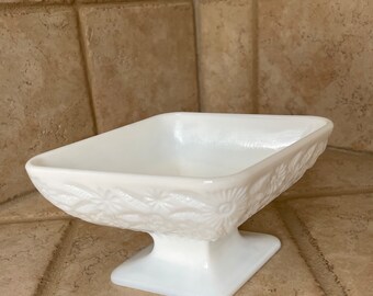 Milk Glass Compote | Vintage Milk Glass Footed Trinket Dish | Vintage Floral Catch-All | Vintage Milk Glass Compote | Vintage Floral Glass