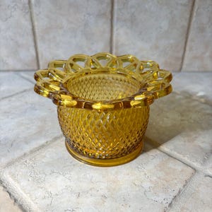 Vintage Imperial Glass Diamond Point Open Crochet Open Lace Bowl | Vintage Catch-all