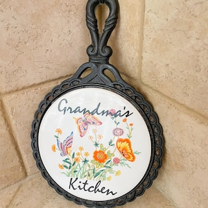 Vintage Cast Iron & Tile Trivet | Collection of Vintage Trivets | 70s Cast Iron Trivets