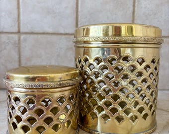 RARE Hollywood Regency Brass Canisters | Set of Two Vintage Brass Canisters