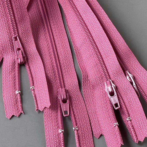 Orchid YKK Zippers. [5] Pieces. 12-inch. Color 271. Plastic #3 Nylon Coil Closed Bottom. Purse Bag Supply. Plum Pink. High Quality