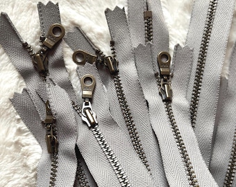 Greige YKK Zipper Set: Antique Brass Pull, 12 or 14 inch