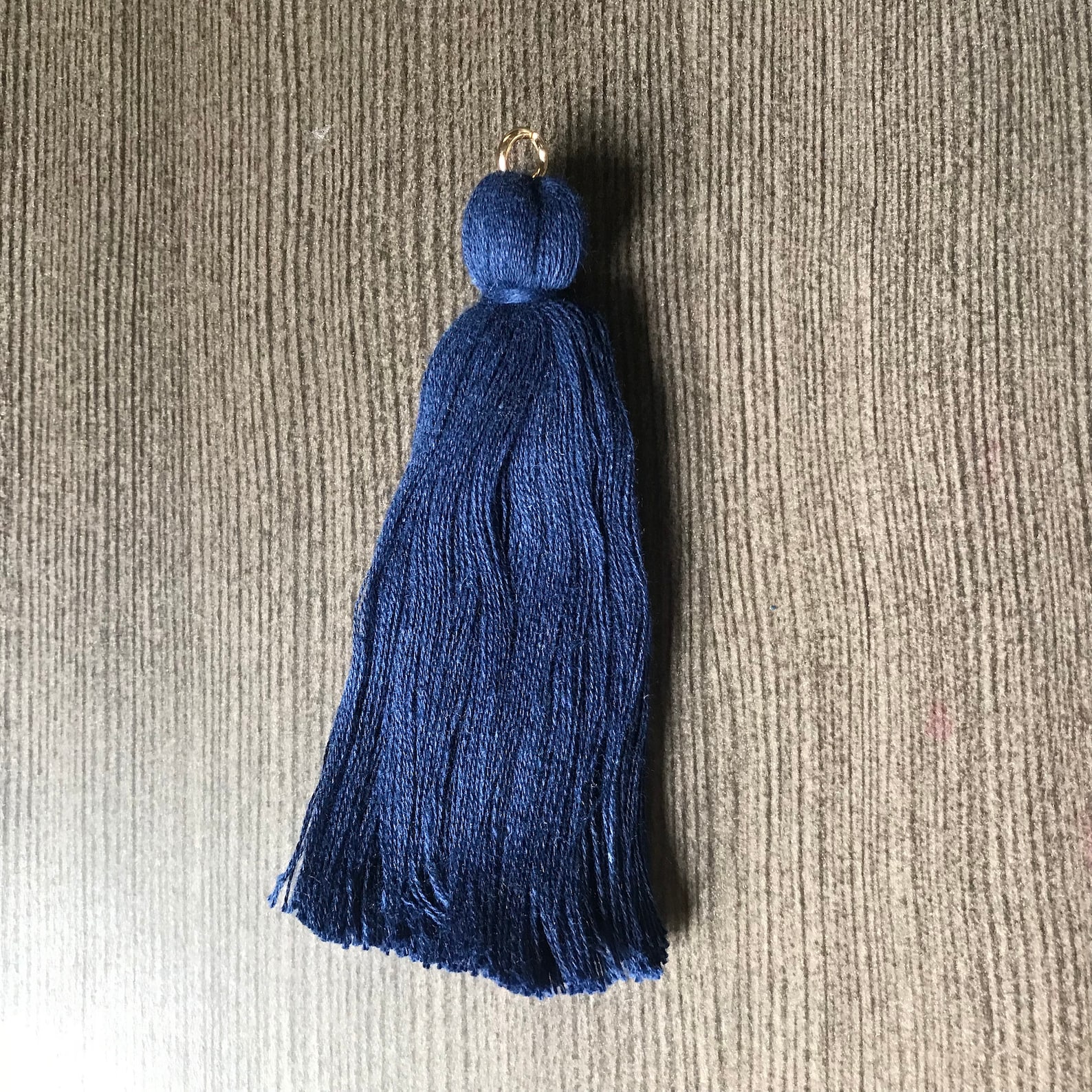 2pcs Navy Blue 4 Cotton Tassel With Gold Jump Ring. Large Handmade Cotton Tassel for Jewelry