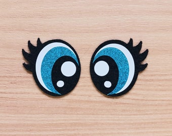 3 Pairs Felt Blue Shimmer Felt Eyes, Lash OR No Lash, Kawaii Eyes, Amigurumi Eyes, Glitter Felt Plushie Eyes, Shimmer Felt Eyes