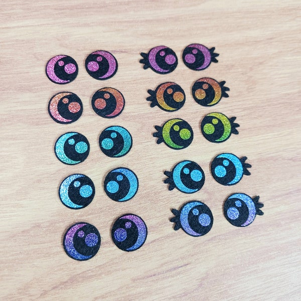 5 Pairs, Lash or No Lash, Multiple Sizes, Ombre Rainbow Felt Eyes, Simple Kawaii Circle Eyes, Amigurumi Eyes, Glitter Rainbow Felt Eyes